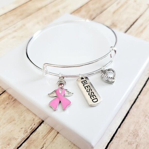 Breast Cancer Awareness Bracelet, Pink Ribbon, Motivational Gift - Picture 5 of 12